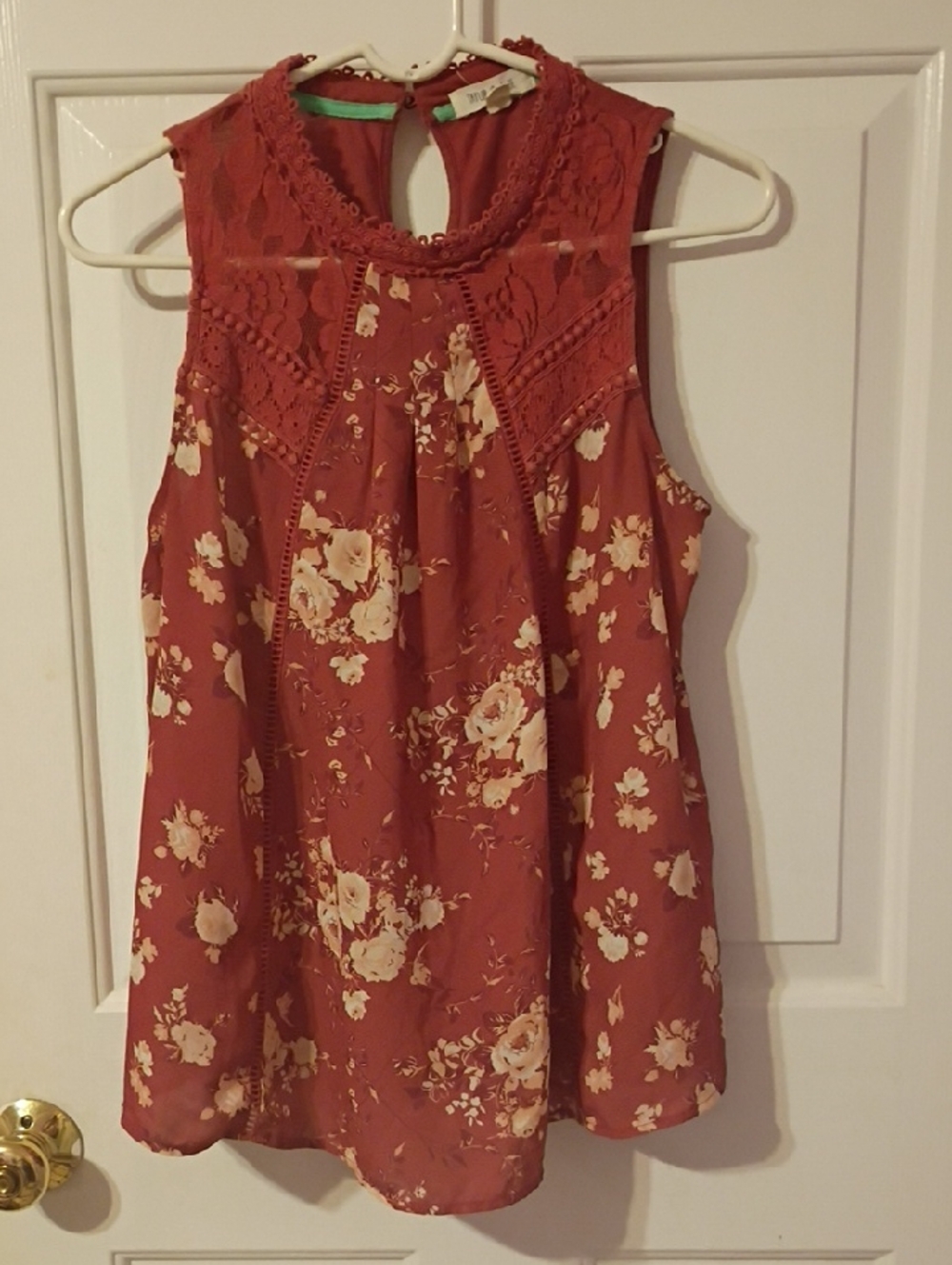 Taylor & Sage Rust Floral Lace-Trim Sleeveless Camisole